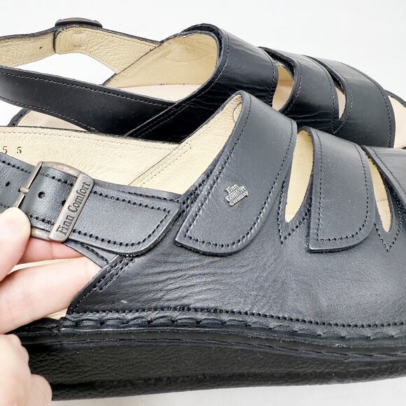 [Finn Comfort] Black Sylt Nappa Leather Triple Strap Open Toe Sandals EUC Sz 41 - Picture 7 of 12